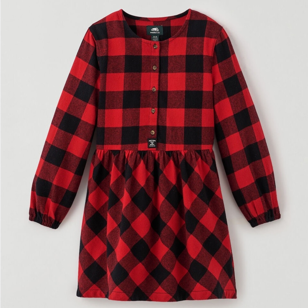 NWT Roots girls Park plaid buffalo check red flannel dress size XL 11-12